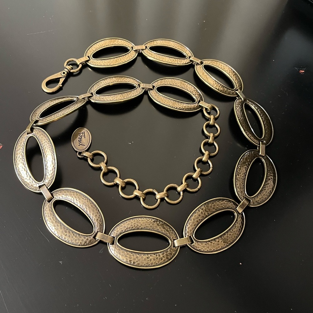 Fossil Circle Loop Clip Belt in Hammered Bronze